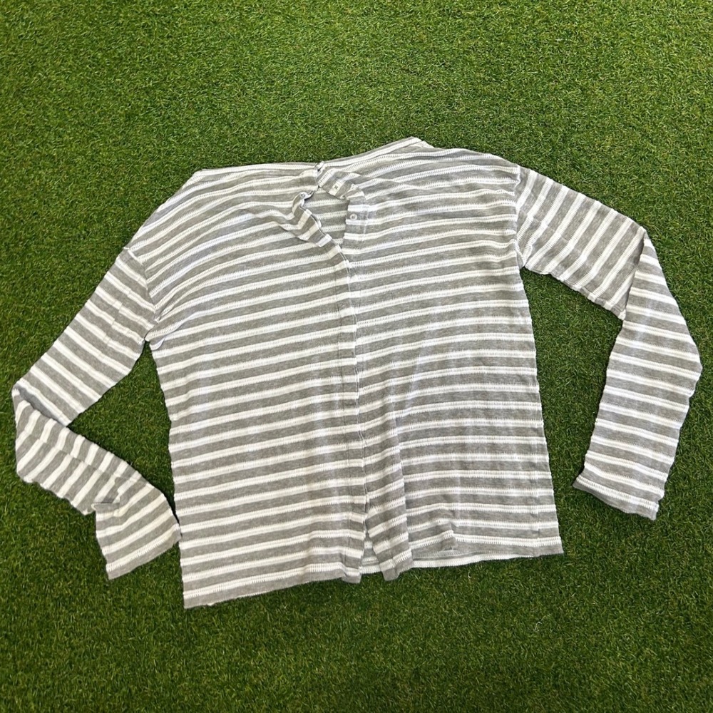 Reiss Womens Grey White Striped Long Sleeve Button Back Top Size XS